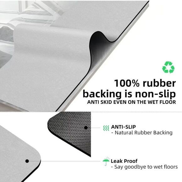 NWT Bath Mat Rubber Non Slip Absorbent Quick Dry Bathroom 16” x 24” DARK GRAY - Picture 5 of 8